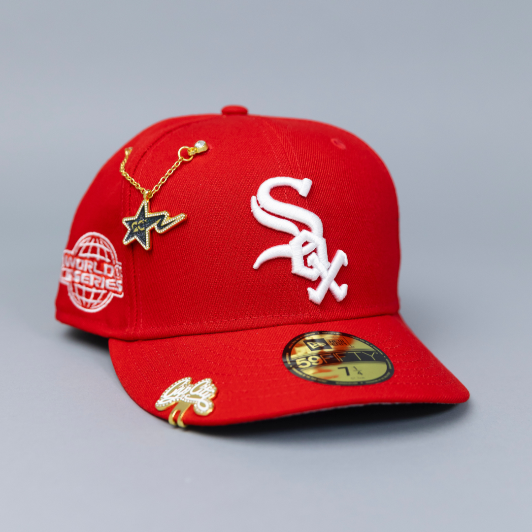 NEW ERA EXCLUSIVE 59FIFTY RED CHICAGO WHITE SOX W/ 2005 WORLD SERIES SIDE PATCH