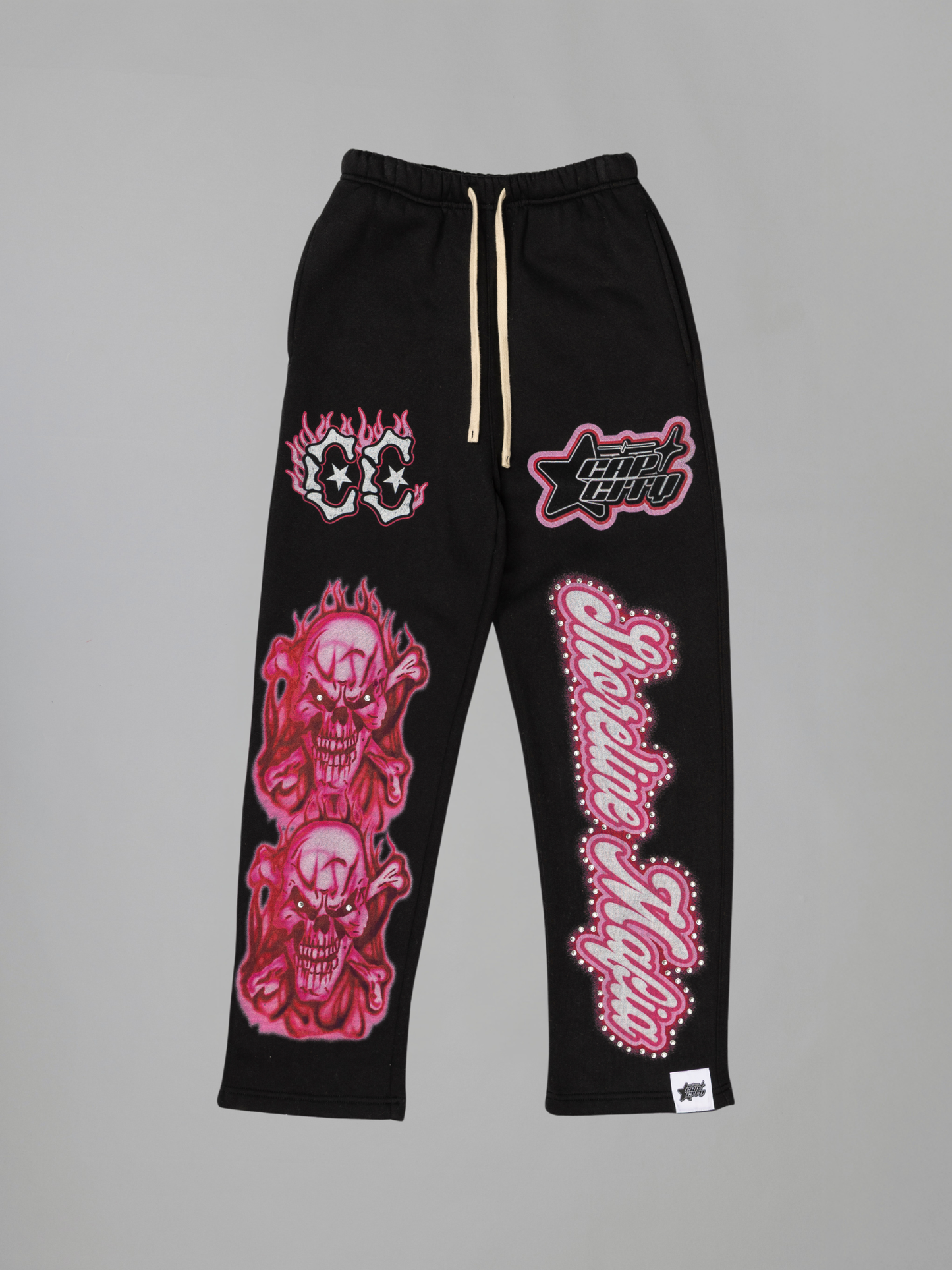 CAP CITY X SHORELINE MAFIA BLACK/PINK AIR BRUSH PANTS W/ RHINESTONES - UNISEX