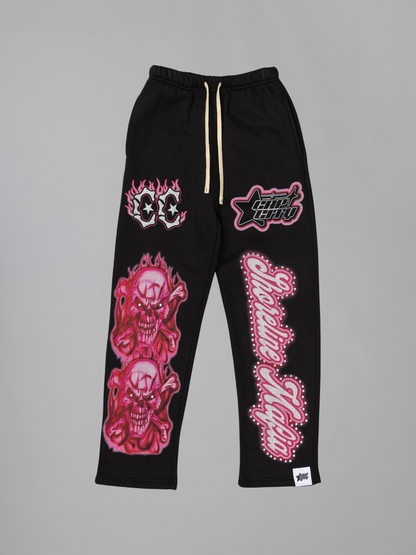 CAP CITY X SHORELINE MAFIA BLACK/PINK AIR BRUSH PANTS W/ RHINESTONES - UNISEX