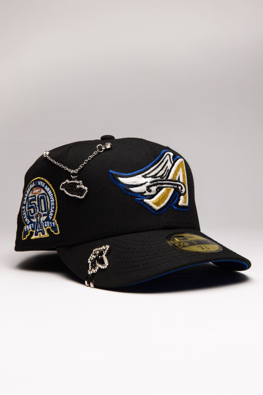 NEW ERA EXCLUSIVE 59FIFTY BLACK ANAHEIM ANGELS W/ 50TH ANNIVERSARY SIDE PATCH