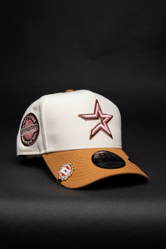 NEW ERA 9FIFTY A-FRAME CHROME/ KHAKI HOUSTON ASTROS SNAPBACK W/ "CELEBRATING 45 YEARS" SIDE PATCH