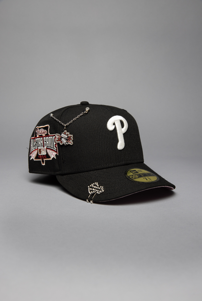 NEW ERA EXCLUSIVE 59FIFTY BLACK PHILADELPHIA PHILLIES W/ ALL STAR GAME SIDE PATCH
