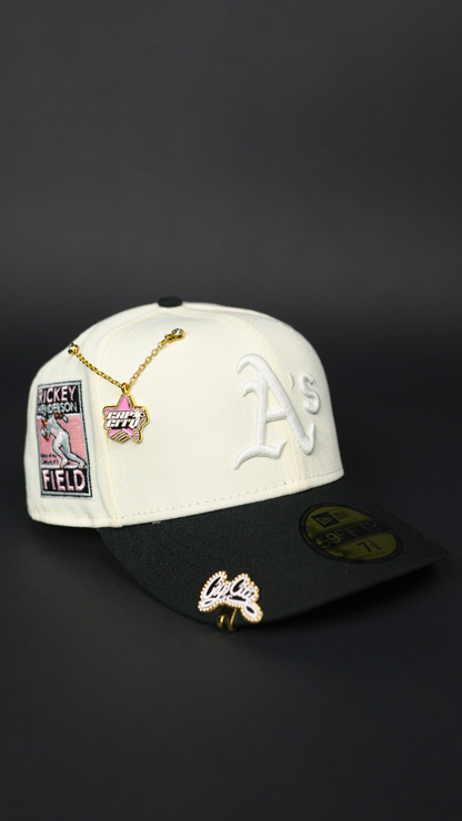 NEW ERA EXCLUSIVE 59FIFTY CHROME/ BLACK OAKLAND ATHLETICS W/ RICKEY HENDERSON SIDE PATCH