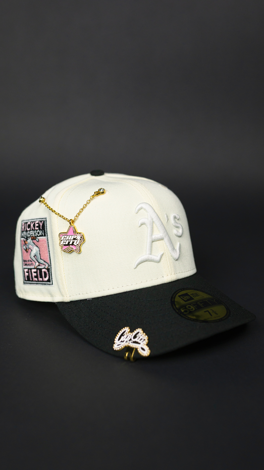 NEW ERA EXCLUSIVE 59FIFTY CHROME/ BLACK OAKLAND ATHLETICS W/ RICKEY HENDERSON SIDE PATCH