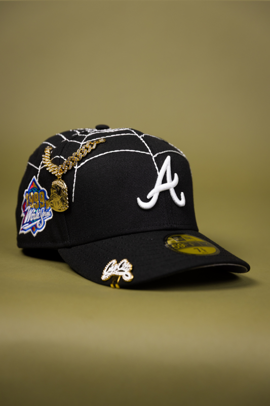 NEW ERA EXCLUSIVE 59FIFTY BLACK ATLANTA BRAVES W/ SPIDER WEB + 1999 WORLD SERIES SIDE PATCH