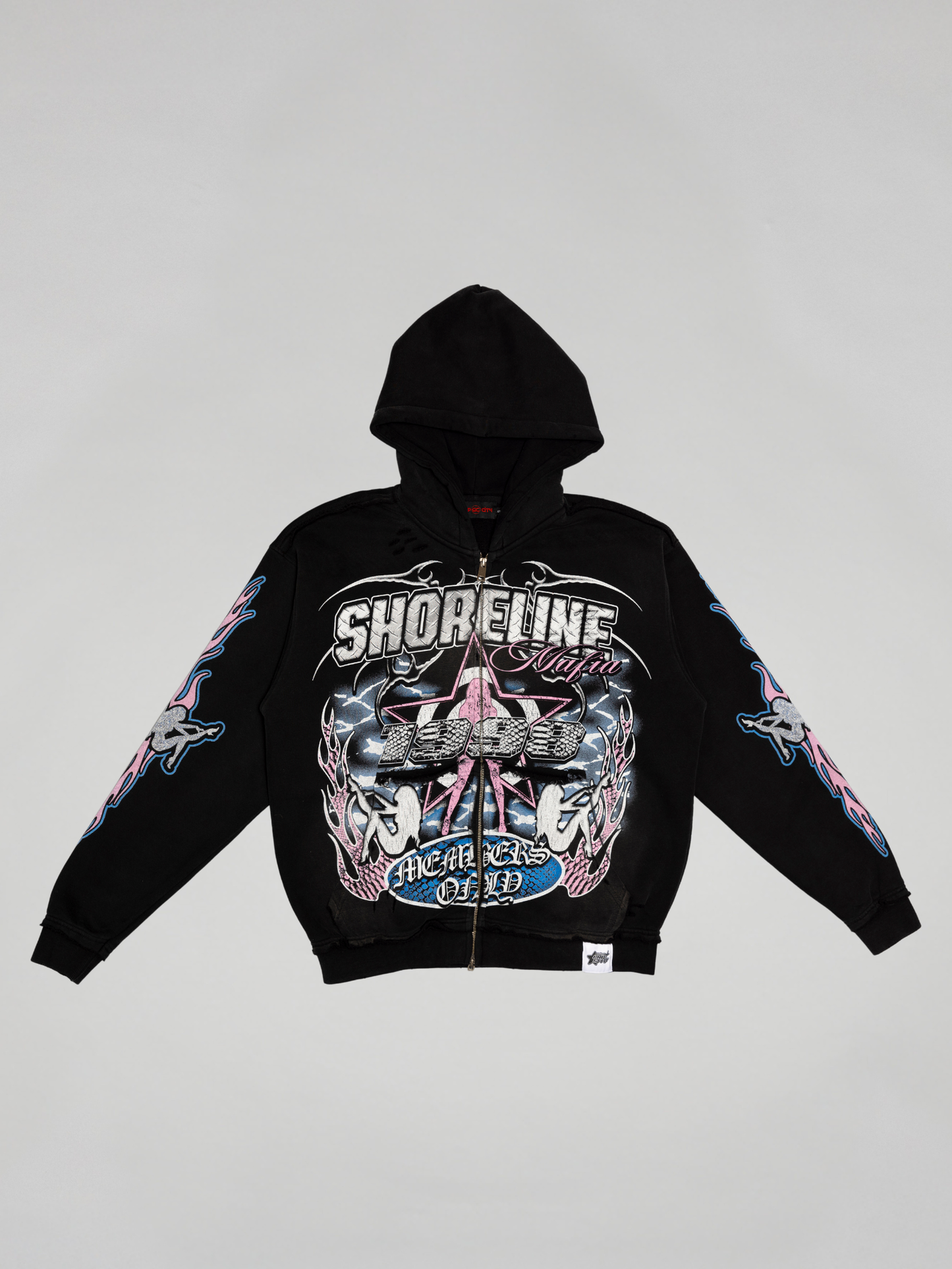 CAP CITY X SHORELINE MAFIA BLACK/COTTON CANDY MEMBERS ONLY ZIP UP HOODIE - UNISEX