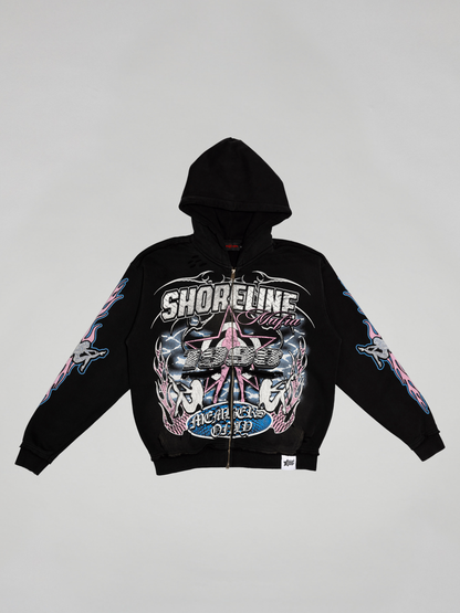 CAP CITY X SHORELINE MAFIA BLACK/COTTON CANDY MEMBERS ONLY ZIP UP HOODIE - UNISEX