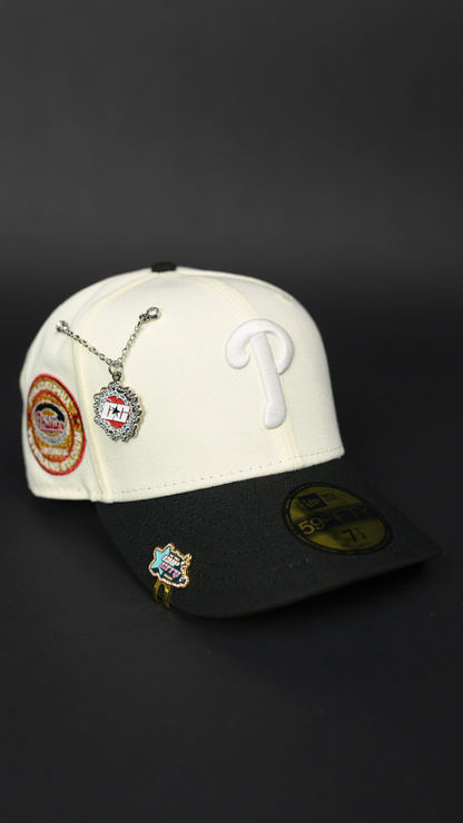 NEW ERA EXCLUSIVE 59FIFTY CHROME/ BLACK PHILADELPHIA PHILLIES W/ VETERANS STADIUM SIDE PATCH
