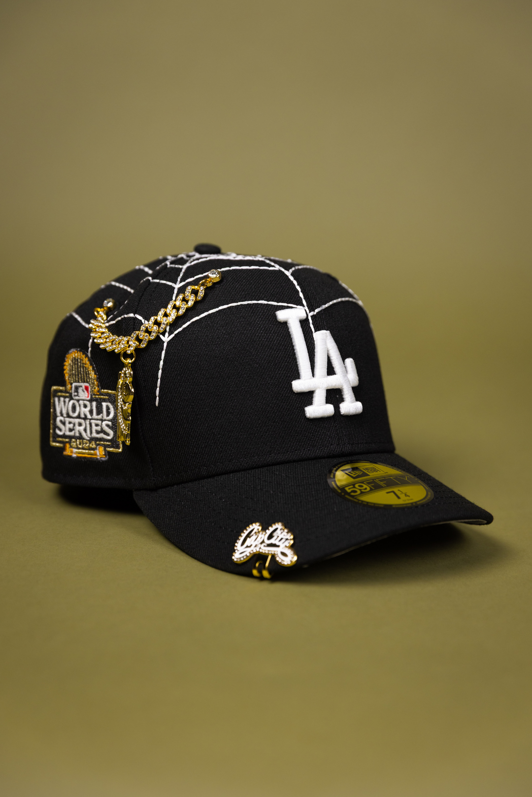 NEW ERA EXCLUSIVE 59FIFTY BLACK LOS ANGELES DODGERS W/ SPIDER WEB + 2024 WORLD SERIES SIDE PATCH