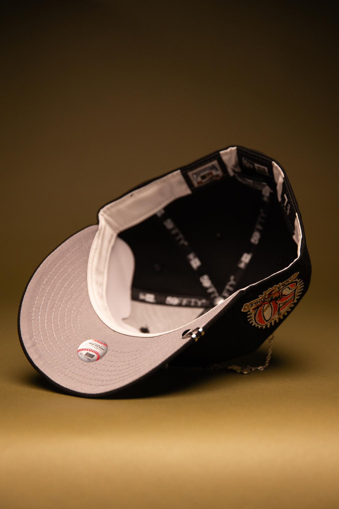 NEW ERA EXCLUSIVE 59FIFTY BLACK BALTIMORE ORIOLES W/ 50TH ANNIVERSARY SIDE PATCH