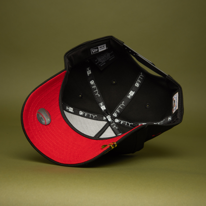 NEW ERA 9FIFTY A-FRAME BLACKED OUT ANAHEIM ANGELS SNAPBACK W/ 25TH ANNIVERSARY SIDE PATCH