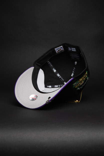 NEW ERA EXCLUSIVE 59FIFTY BLACK/PURPLE ATLANTA BRAVES W/ 2000 ALL STAR GAME SIDE PATCH