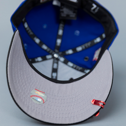 NEW ERA EXCLUSIVE 59FIFTY BLUE/ BLACK CLEVELAND INDIANS SCRIPT W/ "JACOBS FIELD" SIDE PATCH