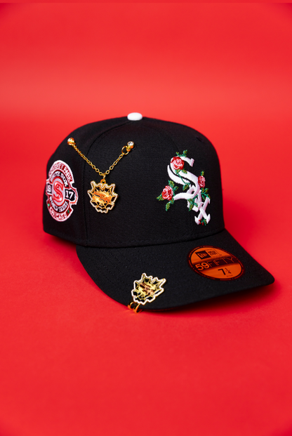 NEW ERA EXCLUSIVE 59FIFTY BLACK CHICAGO WHITE SOX W/ PINK ROSES + 1917 WORLD SERIES SIDE PATCH
