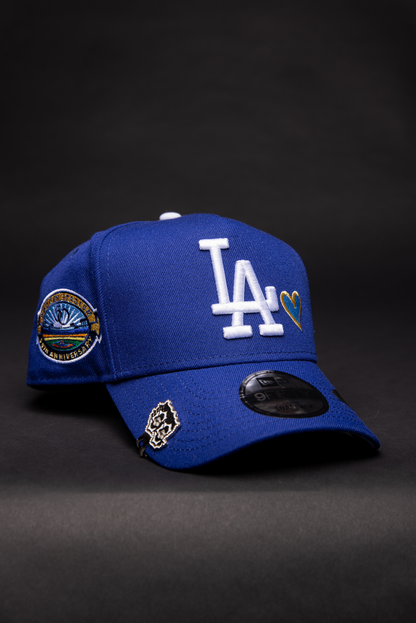NEW ERA 9FIFTY A-FRAME BLUE LOS ANGELES DODGERS W/ ICY HEART + 50TH ANNIVERSARY SIDE PATCH
