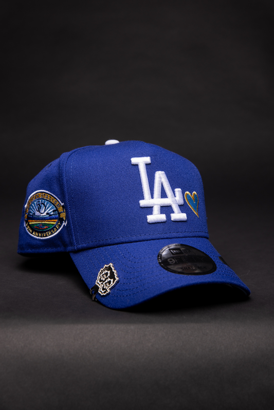 NEW ERA 9FIFTY A-FRAME BLUE LOS ANGELES DODGERS W/ ICY HEART + 50TH ANNIVERSARY SIDE PATCH