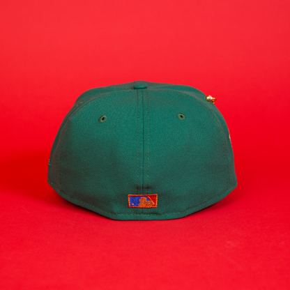 NEW ERA EXCLUSIVE 59FIFTY PINE GREEN LOS ANGELES DODGERS SCRIPT W/ 40TH ANNIVERSARY SIDE PATCH