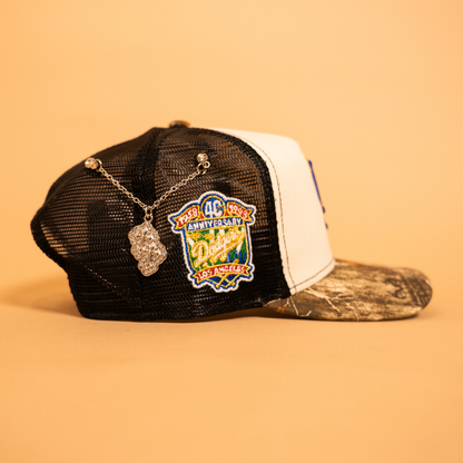 NEW ERA EXCLUSIVE 9FIFTY A-FRAME CHROME/ REALTREE LOS ANGELES DODGERS MESHBACK SNAPBACK W/ 40TH ANNIVERSARY SIDE PATCH