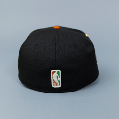 NEW ERA EXCLUSIVE 59FIFTY BLACK/ RUST LOS ANGELES LAKERS SCRIPT W/ 60TH ANNIVERSARY SIDE PATCH