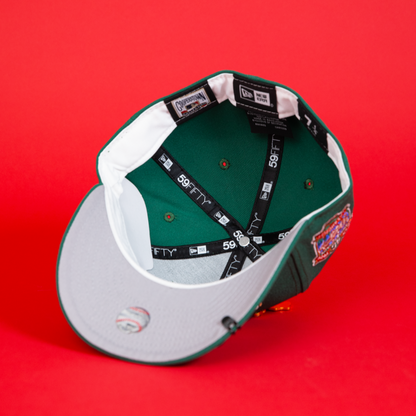 NEW ERA EXCLUSIVE 59FIFTY PINE GREEN LOS ANGELES DODGERS SCRIPT W/ 40TH ANNIVERSARY SIDE PATCH