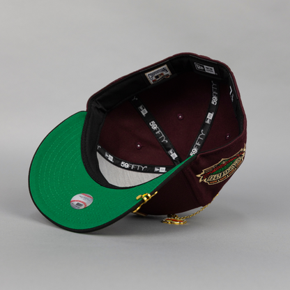 NEW ERA EXCLUSIVE 59FIFTY BURGUNDY/ BLACK CHICAGO WHITE SOX W/ COMISKEY PARK SIDE PATCH