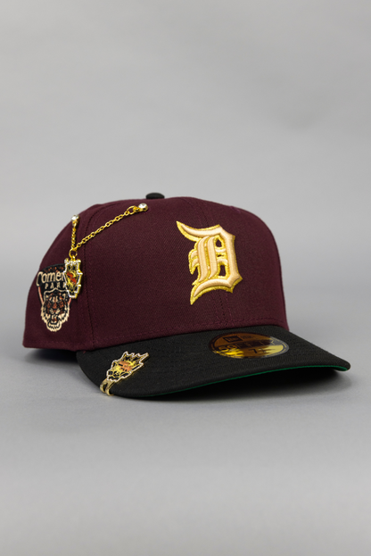 NEW ERA EXCLUSIVE 59FIFTY BURGUNDY/ BLACK DETROIT TIGERS W/ COMERICA PARK SIDE PATCH