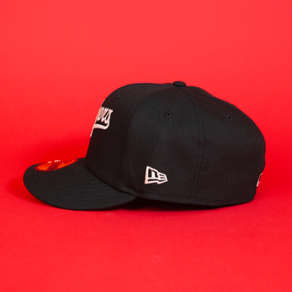 NEW ERA 59FIFTY BLACK LOS ANGELES DODGERS SCRIPT W/ WORLD SERIES SIDE PATCH