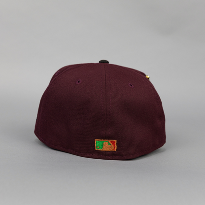 NEW ERA EXCLUSIVE 59FIFTY BURGUNDY/ BLACK DETROIT TIGERS W/ COMERICA PARK SIDE PATCH