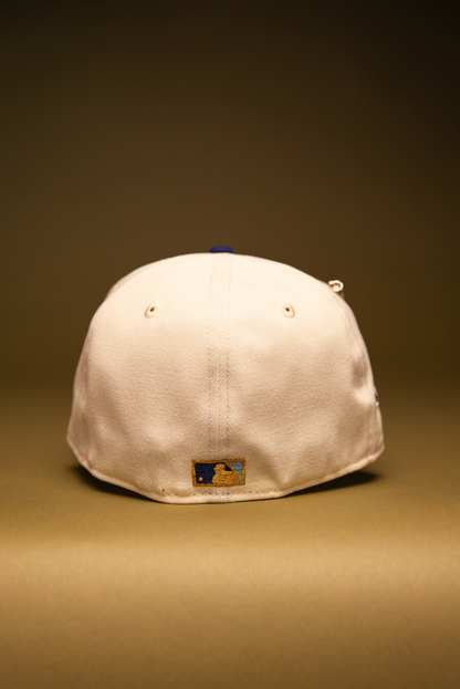 NEW ERA EXCLUSIVE 59FIFTY CHROME/BLUE LOS ANGELES DODGERS W/ HEART + 50TH ANNIVERSARY SIDE PATCH