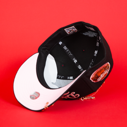 NEW ERA 59FIFTY BLACK LOS ANGELES DODGERS SCRIPT W/ WORLD SERIES SIDE PATCH