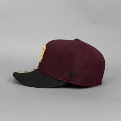 NEW ERA EXCLUSIVE 59FIFTY BURGUNDY/ BLACK DETROIT TIGERS W/ COMERICA PARK SIDE PATCH
