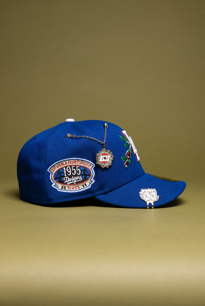 NEW ERA EXCLUSIVE 59FIFTY BLUE LOS ANGELES DODGERS W/ RED ROSE + 1ST WORLD CHAMPIONSHIP SIDE PATCH