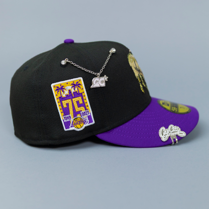 NEW ERA EXCLUSIVE 59FIFTY BLACK/ PURPLE LOS ANGELES LAKERS "GOAT" W/ 75TH ANNIVERSARY SIDE PATCH