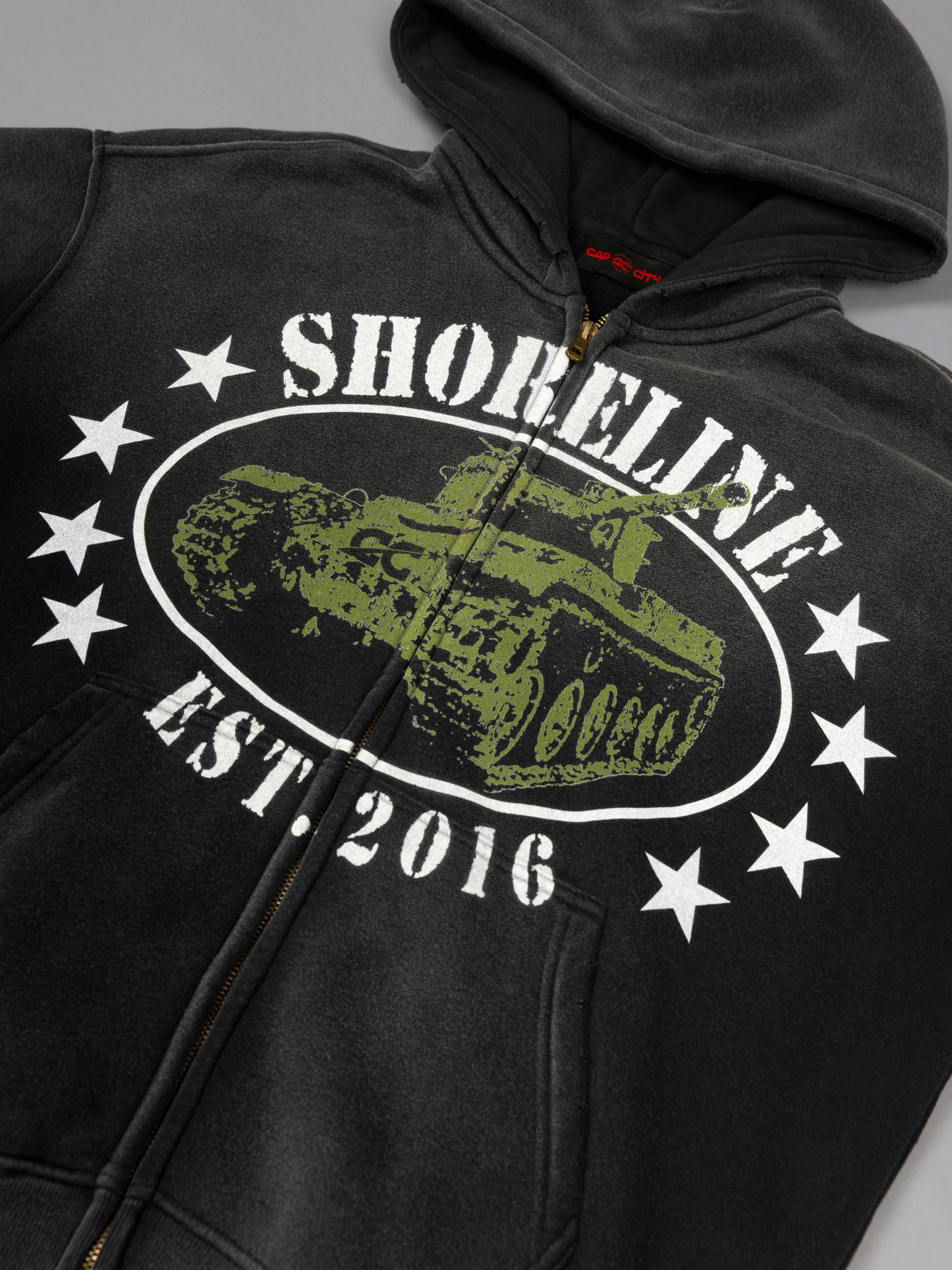 CAP CITY X SHORELINE MAFIA BLACK TANK ZIP UP HOODIE - UNISEX