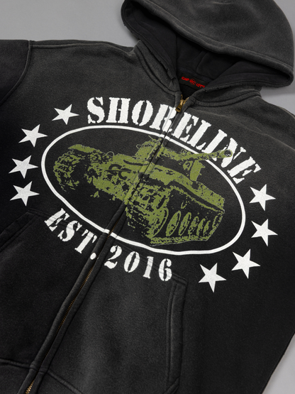 CAP CITY X SHORELINE MAFIA BLACK TANK ZIP UP HOODIE - UNISEX