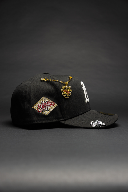 NEW ERA EXCLUSIVE 59FIFTY BLACK OAKLAND ATHLETICS W/ 25TH ANNIVERSARY SIDE PATCH