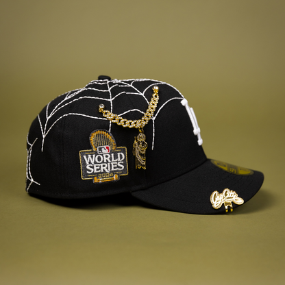 NEW ERA EXCLUSIVE 59FIFTY BLACK LOS ANGELES DODGERS W/ SPIDER WEB + 2024 WORLD SERIES SIDE PATCH
