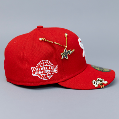 NEW ERA EXCLUSIVE 59FIFTY RED CHICAGO WHITE SOX W/ 2005 WORLD SERIES SIDE PATCH