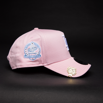 NEW ERA 9FIFTY A-FRAME PINK LOS ANGELES DODGERS SNAPBACK W/ PINK HEART + 60TH ANNIVERSARY SIDE PATCH