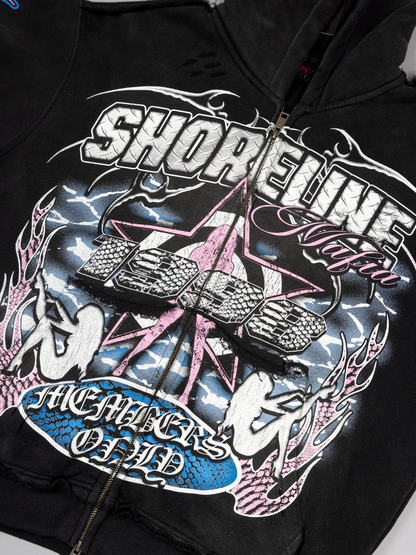 CAP CITY X SHORELINE MAFIA BLACK/COTTON CANDY MEMBERS ONLY ZIP UP HOODIE - UNISEX