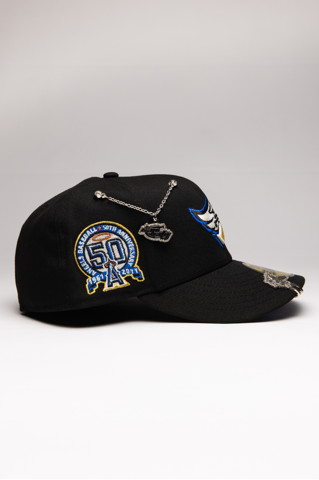 NEW ERA EXCLUSIVE 59FIFTY BLACK ANAHEIM ANGELS W/ 50TH ANNIVERSARY SIDE PATCH