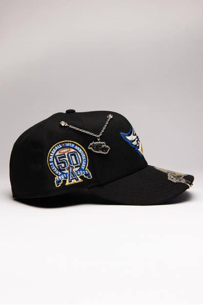 NEW ERA EXCLUSIVE 59FIFTY BLACK ANAHEIM ANGELS W/ 50TH ANNIVERSARY SIDE PATCH