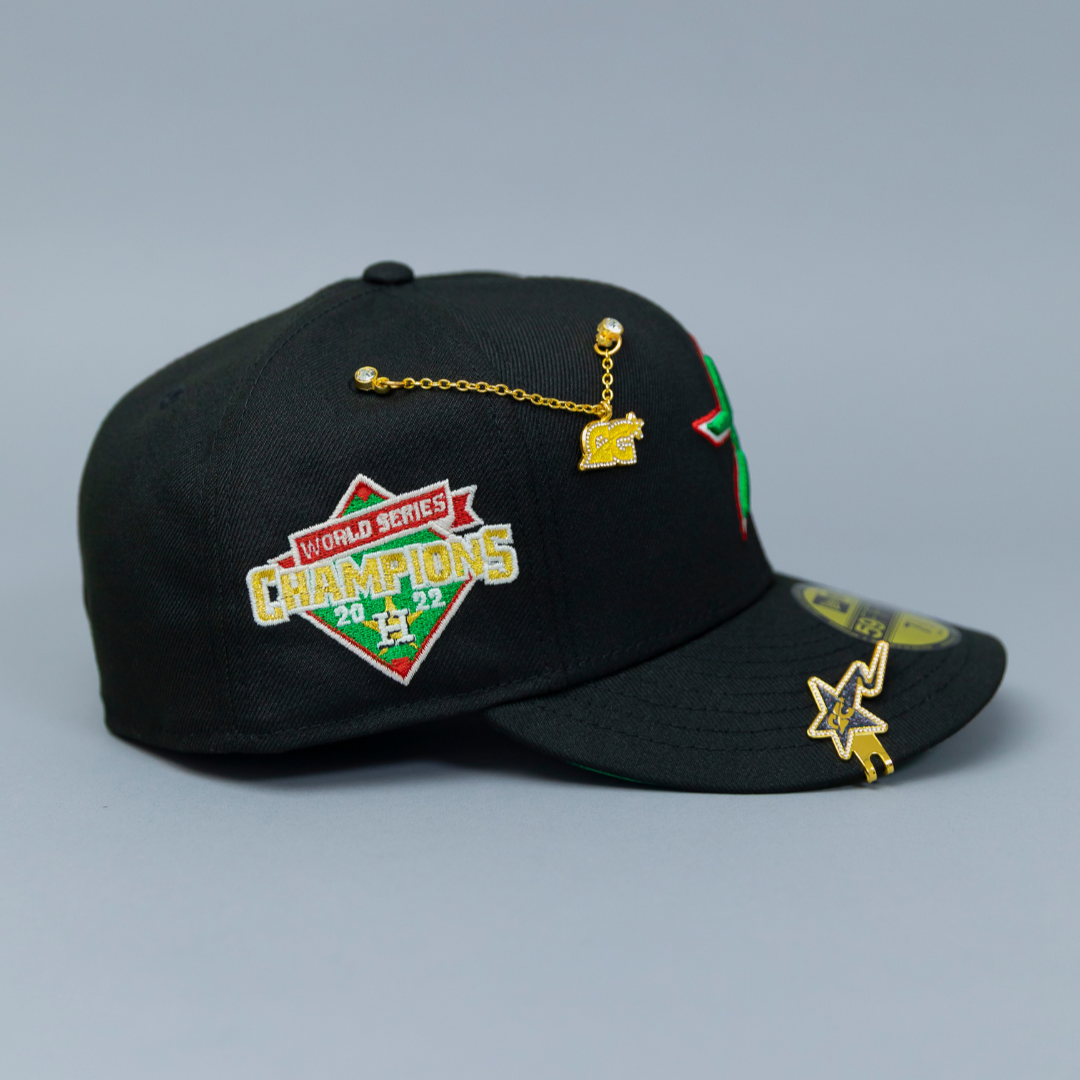 NEW ERA EXCLUSIVE 59FIFTY BLACK HOUSTON ASTROS W/ 2022 WORLD SERIES CHAMPIONS SIDE PATCH
