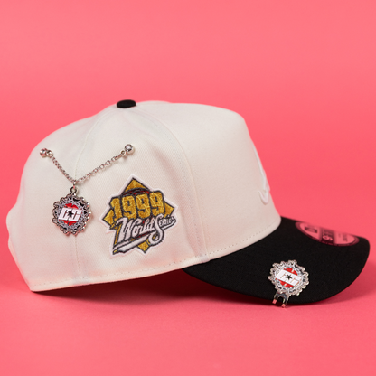 NEW ERA 9FIFTY A-FRAME CHROME/ BLACK ATLANTA BRAVES SNAPBACK W/ 1999 WORLD SERIES SIDE PATCH