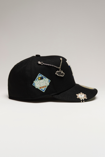 NEW ERA EXCLUSIVE 59FIFTY BLACK TEXAS RANGERS W/ WORLD SERIES SIDE PATCH