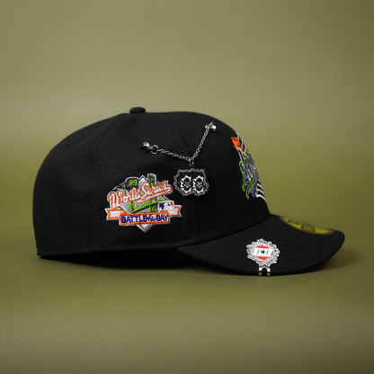 NEW ERA EXCLUSIVE 59FIFTY BLACK OAKLAND ATHLETICS W/ SPIDER WEB LOGO + BATTLE OF THE BAY SIDE PATCH