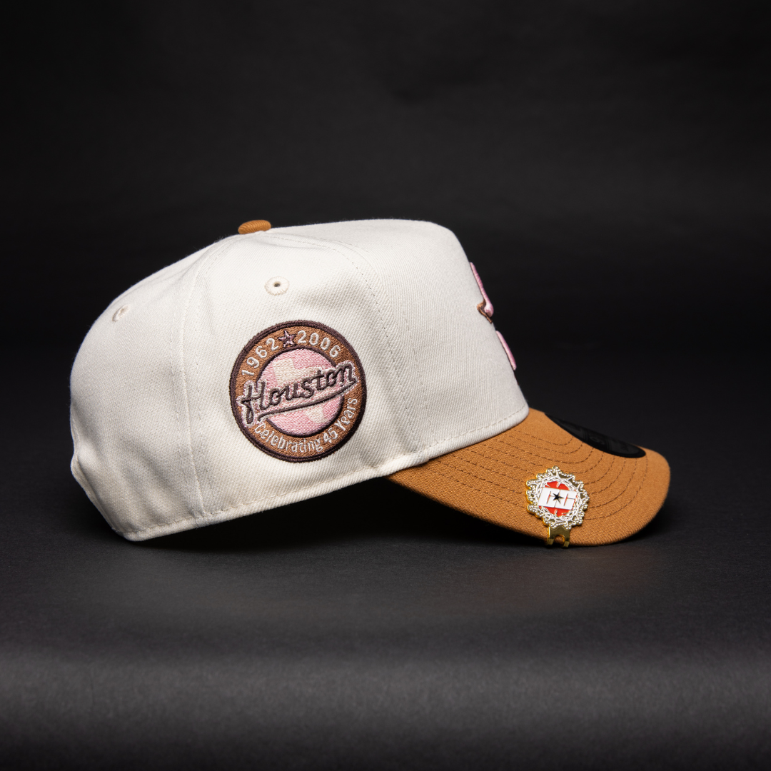 NEW ERA 9FIFTY A-FRAME CHROME/ KHAKI HOUSTON ASTROS SNAPBACK W/ "CELEBRATING 45 YEARS" SIDE PATCH