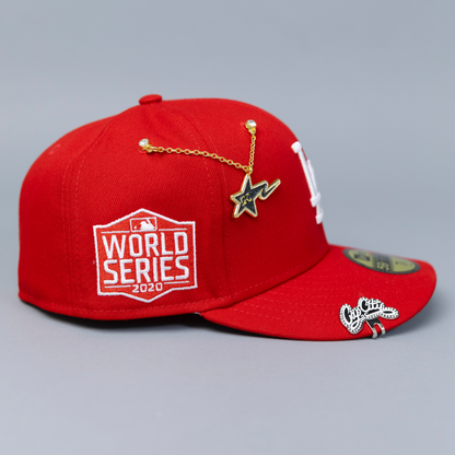 NEW ERA EXCLUSIVE 59FIFTY RED LOS ANGELES DODGERS W/ 2020 WORLD SERIES SIDE PATCH