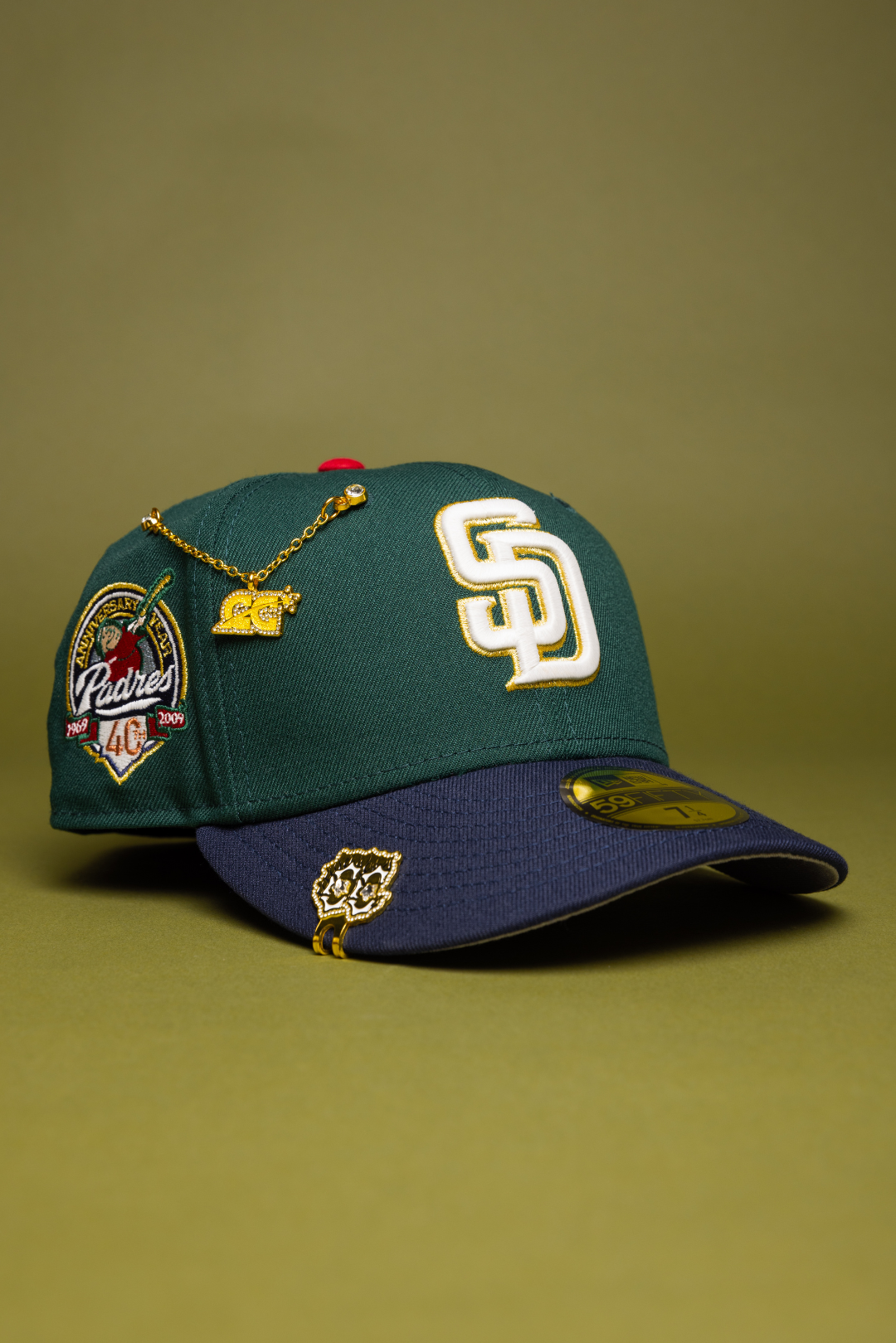 NEW ERA EXCLUSIVE 59FIFTY FOREST GREEN/NAVY SAN DIEGO PADRES W/ 40TH ANNIVERSARY SIDE PATCH