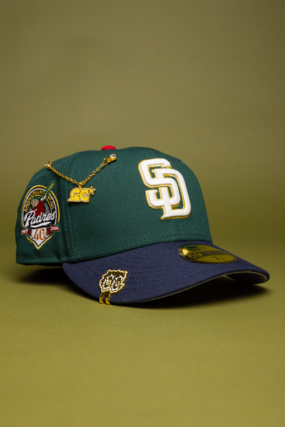 NEW ERA EXCLUSIVE 59FIFTY FOREST GREEN/NAVY SAN DIEGO PADRES W/ 40TH ANNIVERSARY SIDE PATCH